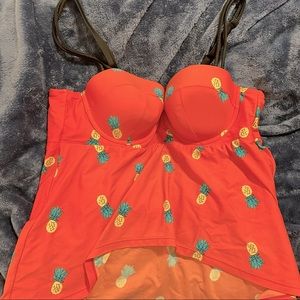 CACIQUE 🍑🍍| pineapple high-low tankini top with built-in bra
